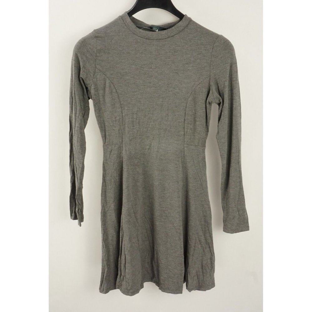 New RDI Women's Sz S Long Sleeve Gray Heather Knit Rayon Crew Mini Sweater Dress